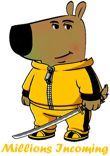 The chill guy holding his katana, captioned Millions Incoming
